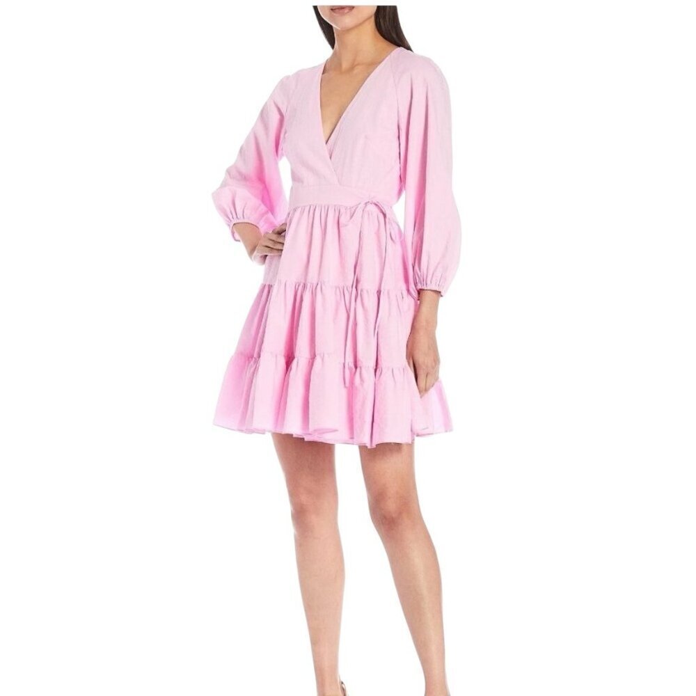 Gianni Bini Shelley V-Neck Wrap Dress Size Large Pink Cotton